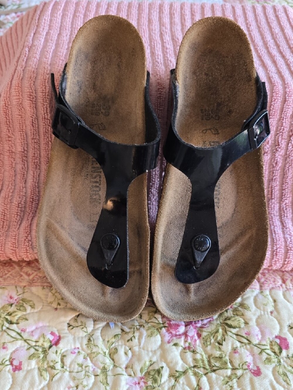 Birkenstock Gizeh Black Patent Thong Sandals sz 8